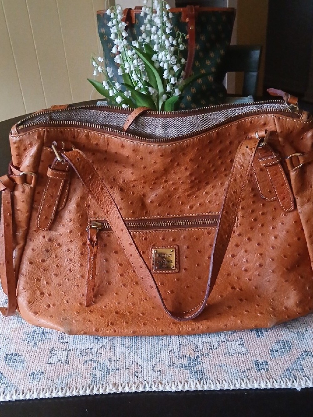 Dooney & Bourke Tan Ostrich-Embossed Shoulder Tote - Picture 8 of 9